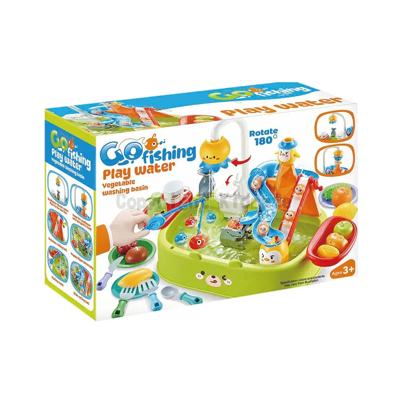 Go Fishing Play Water Vegetables Washing Basin 39-Piece Kids Water Table Set Includes Water Toys, Boat, Pool, Fish, Fishing Tackle, and Fishing Rod